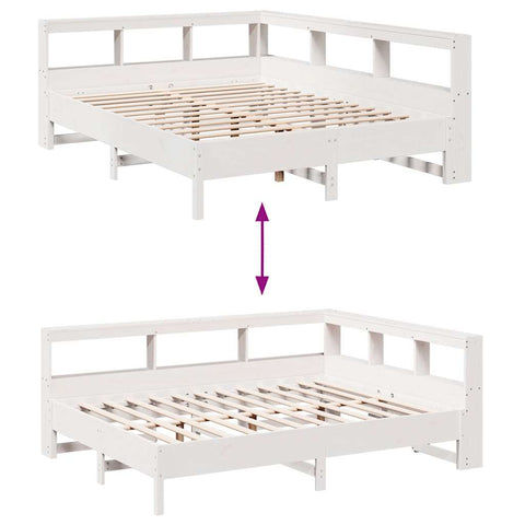 vidaXL Bookcase Bed without Mattress White 150x200 cm King Size Solid Wood Pine