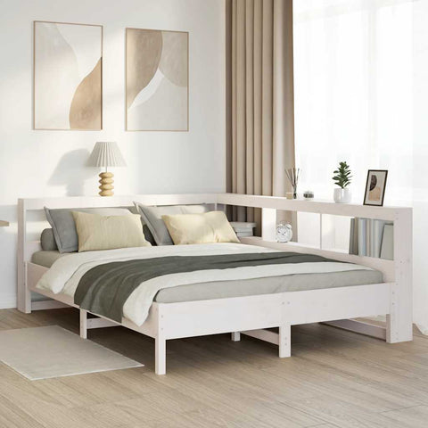 vidaXL Bookcase Bed without Mattress White 150x200 cm King Size Solid Wood Pine