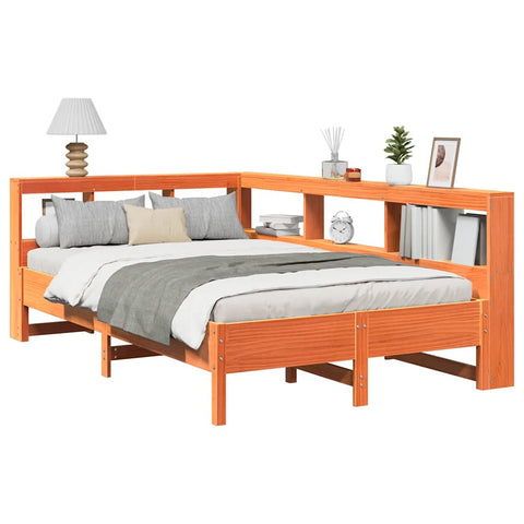 vidaXL Bookcase Bed without Mattress Wax Brown 120x200 cm Solid Wood Pine