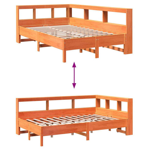 vidaXL Bookcase Bed without Mattress Wax Brown 120x200 cm Solid Wood Pine