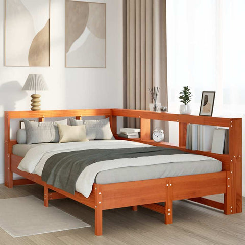 vidaXL Bookcase Bed without Mattress Wax Brown 120x200 cm Solid Wood Pine