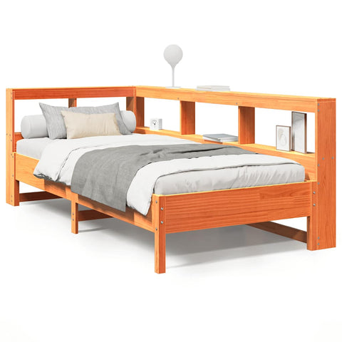 vidaXL Bookcase Bed without Mattress Wax Brown 100x200 cm Solid Wood Pine