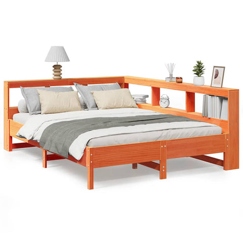 vidaXL Bookcase Bed without Mattress Wax Brown 140x190 cm Solid Wood Pine