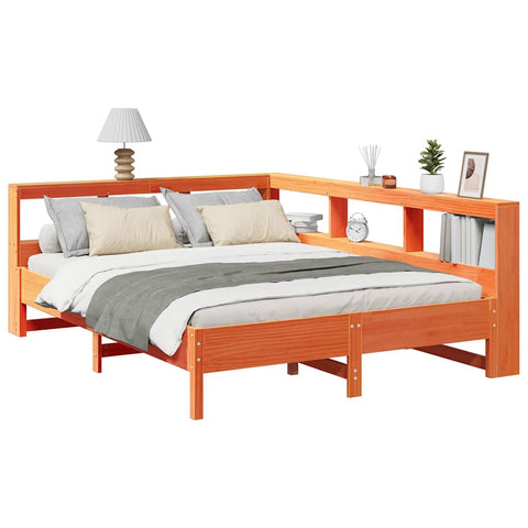 vidaXL Bookcase Bed without Mattress Wax Brown 140x190 cm Solid Wood Pine