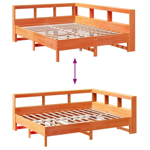 vidaXL Bookcase Bed without Mattress Wax Brown 140x190 cm Solid Wood Pine