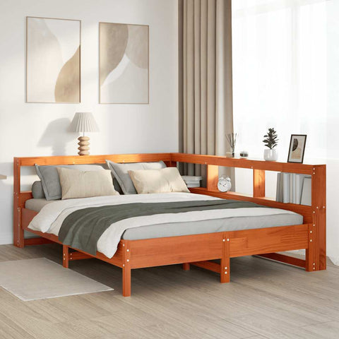 vidaXL Bookcase Bed without Mattress Wax Brown 140x190 cm Solid Wood Pine
