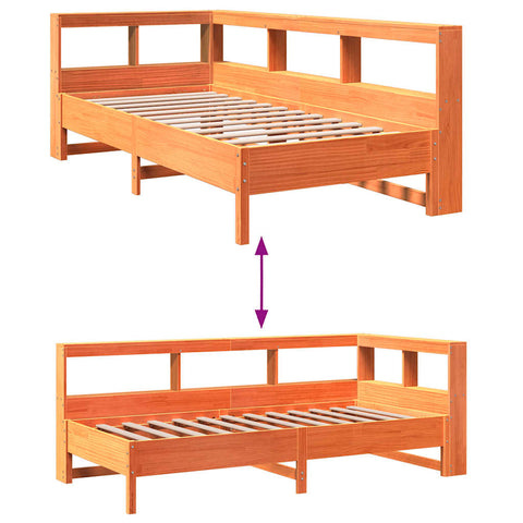 vidaXL Bookcase Bed without Mattress Wax Brown 75x190 cm Solid Wood Pine