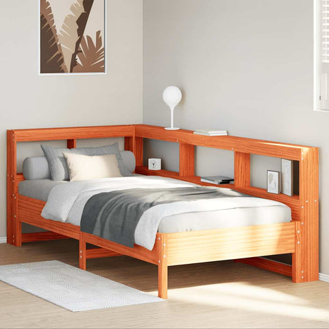 vidaXL Bookcase Bed without Mattress Wax Brown 75x190 cm Solid Wood Pine