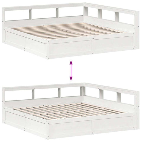 vidaXL Bookcase Bed without Mattress White 200x200cm Solid Wood Pine