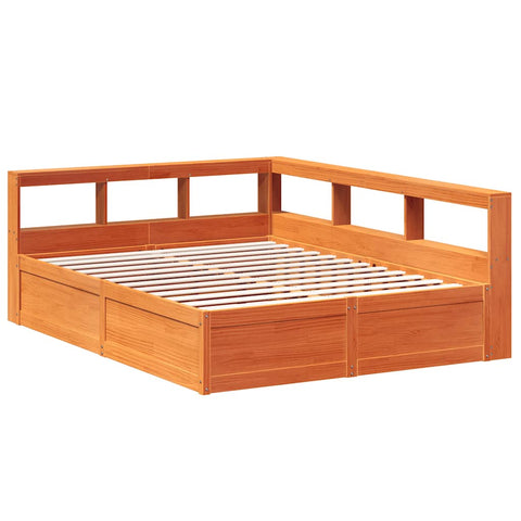 vidaXL Bookcase Bed without Mattress Wax Brown 140x200cm Solid Wood Pine