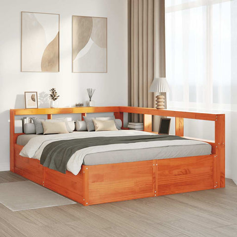 vidaXL Bookcase Bed without Mattress Wax Brown 140x200cm Solid Wood Pine