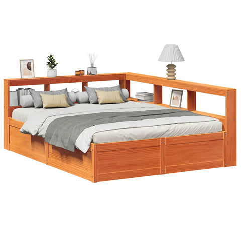 vidaXL Bookcase Bed without Mattress Wax Brown 140x200cm Solid Wood Pine