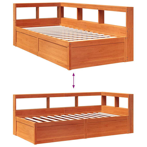 vidaXL Bookcase Bed without Mattress Wax Brown 100x200cm Solid Wood Pine