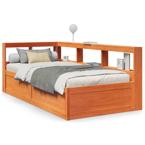 vidaXL Bookcase Bed without Mattress Wax Brown 90x190cm Solid Wood Pine
