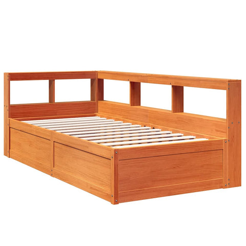 vidaXL Bookcase Bed without Mattress Wax Brown 90x190cm Solid Wood Pine