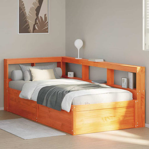 vidaXL Bookcase Bed without Mattress Wax Brown 90x190cm Solid Wood Pine