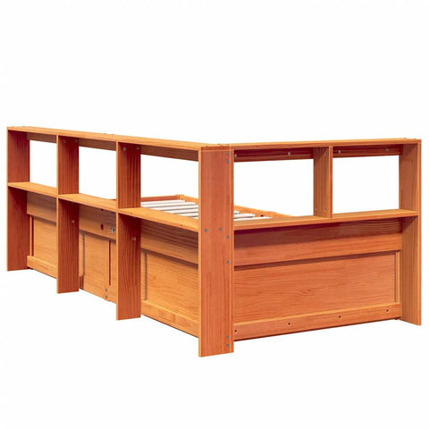 vidaXL Bookcase Bed without Mattress Wax Brown 90x190cm Solid Wood Pine