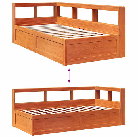 vidaXL Bookcase Bed without Mattress Wax Brown 90x190cm Solid Wood Pine