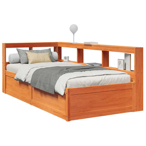 vidaXL Bookcase Bed without Mattress Wax Brown 90x190cm Solid Wood Pine
