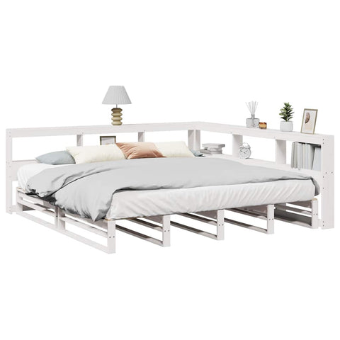 vidaXL Bookcase Bed without Mattress White 200x200cm Solid Wood Pine