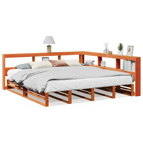 vidaXL Bookcase Bed without Mattress Wax Brown 200x200cm Solid Wood Pine