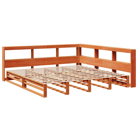 vidaXL Bookcase Bed without Mattress Wax Brown 200x200cm Solid Wood Pine