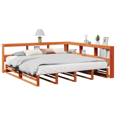 vidaXL Bookcase Bed without Mattress Wax Brown 200x200cm Solid Wood Pine