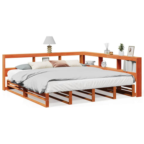 vidaXL Bookcase Bed without Mattress Wax Brown 180x200cm Solid Wood Pine
