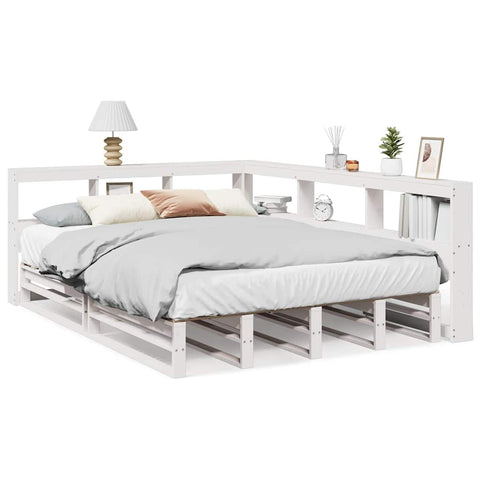 vidaXL Bookcase Bed without Mattress White 150x200cm Solid Wood Pine