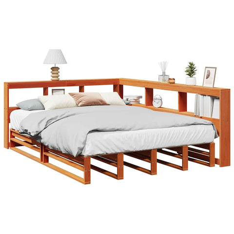 vidaXL Bookcase Bed without Mattress Wax Brown 140x200cm Solid Wood Pine