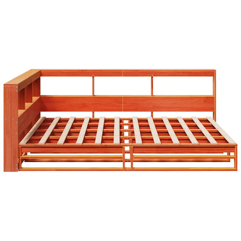 vidaXL Bookcase Bed without Mattress Wax Brown 135x190cm Solid Wood Pine
