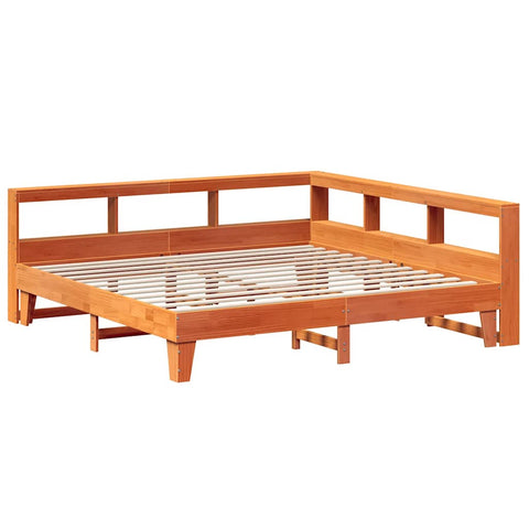 vidaXL Bookcase Bed without Mattress Wax Brown 200x200cm Solid Wood Pine