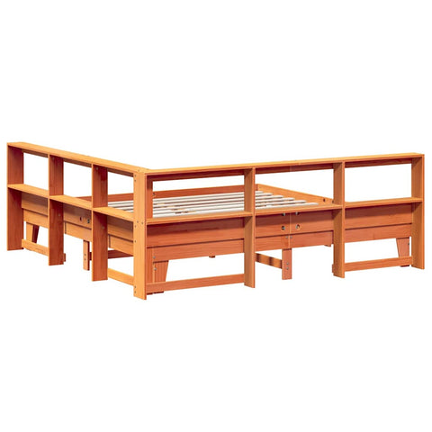 vidaXL Bookcase Bed without Mattress Wax Brown 200x200cm Solid Wood Pine