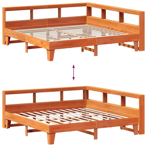 vidaXL Bookcase Bed without Mattress Wax Brown 200x200cm Solid Wood Pine
