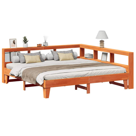 vidaXL Bookcase Bed without Mattress Wax Brown 200x200cm Solid Wood Pine