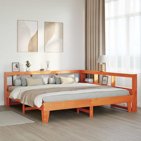 vidaXL Bookcase Bed without Mattress Wax Brown 180x200cm Solid Wood Pine