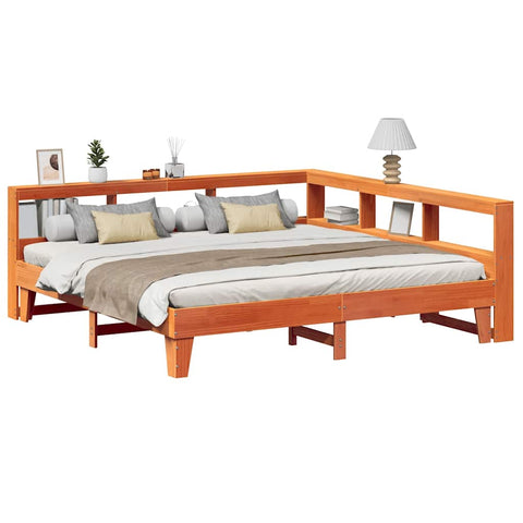 vidaXL Bookcase Bed without Mattress Wax Brown 180x200cm Solid Wood Pine