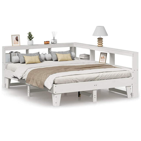 vidaXL Bookcase Bed without Mattress White 150x200cm Solid Wood Pine