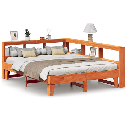 vidaXL Bookcase Bed without Mattress Wax Brown 150x200cm Solid Wood Pine