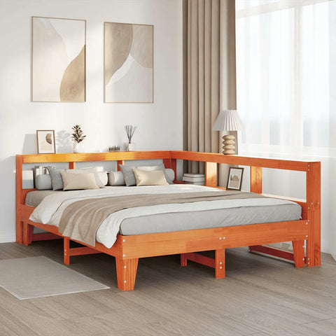 vidaXL Bookcase Bed without Mattress Wax Brown 150x200cm Solid Wood Pine