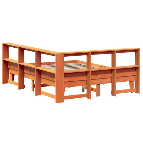 vidaXL Bookcase Bed without Mattress Wax Brown 150x200cm Solid Wood Pine