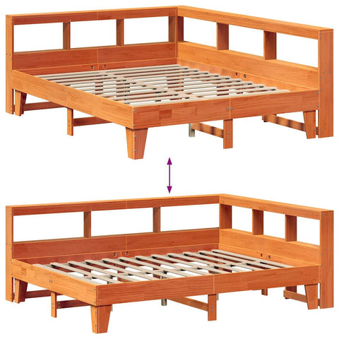 vidaXL Bookcase Bed without Mattress Wax Brown 150x200cm Solid Wood Pine