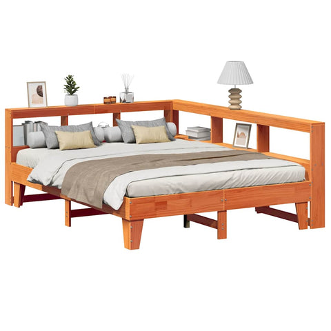 vidaXL Bookcase Bed without Mattress Wax Brown 150x200cm Solid Wood Pine