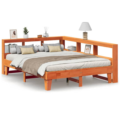 vidaXL Bookcase Bed without Mattress Wax Brown 140x200cm Solid Wood Pine
