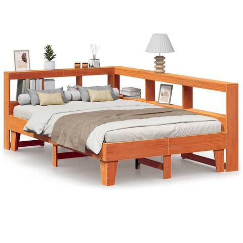 vidaXL Bookcase Bed without Mattress Wax Brown 120x200cm Solid Wood Pine