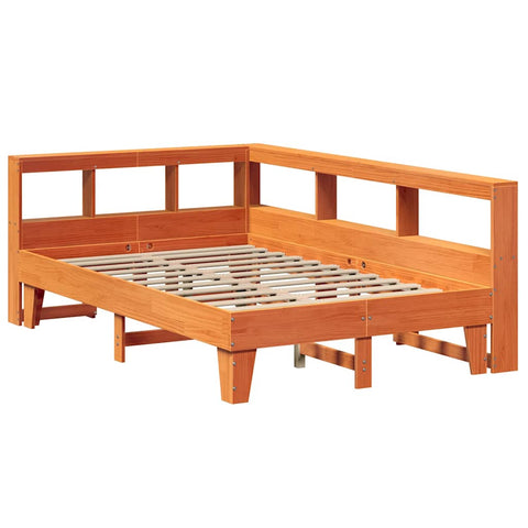 vidaXL Bookcase Bed without Mattress Wax Brown 120x200cm Solid Wood Pine