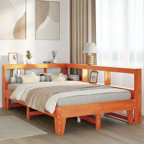 vidaXL Bookcase Bed without Mattress Wax Brown 120x200cm Solid Wood Pine