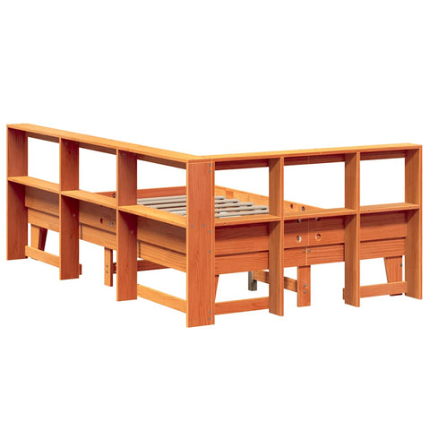 vidaXL Bookcase Bed without Mattress Wax Brown 120x200cm Solid Wood Pine