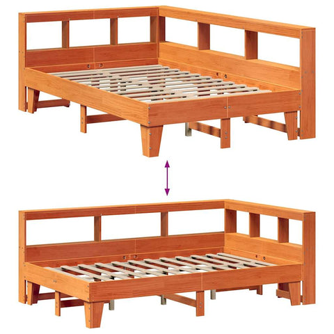 vidaXL Bookcase Bed without Mattress Wax Brown 120x200cm Solid Wood Pine