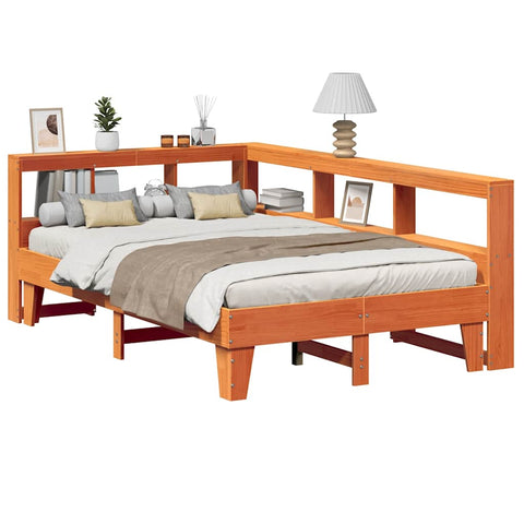 vidaXL Bookcase Bed without Mattress Wax Brown 120x200cm Solid Wood Pine